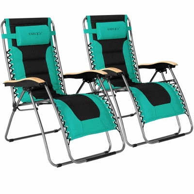 Costway 2PCS Folding Zero Gravity Chair Padded Lounge Chair W/ Beech Armrests Turquoise/Blue/Grey 12 Costway 2PCS Folding Zero Gravity Chair Padded Lounge Chair W/ Beech Armrests Turquoise/Blue/Grey - Image 12