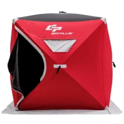 Costway Portable Pop-up 4-person Ice Shelter Fishing Tent Shanty W/ Bag Ice Anchors Red -Camping Equipment Series GUEST c2782144 5335 4f30 bd50 34d816311284