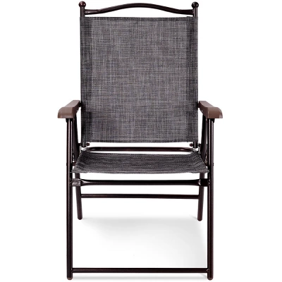 Costway Set Of 2 Patio Folding Sling Back Chairs Camping Deck Garden Beach Gray 3 Costway Set Of 2 Patio Folding Sling Back Chairs Camping Deck Garden Beach Gray - Image 3