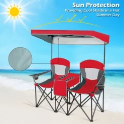 Costway Portable Folding Camping Canopy Chairs W/ Cup Holder Cooler Outdoor Red -Camping Equipment Series GUEST c2d99274 bed1 43ee a677 79b1a962e186