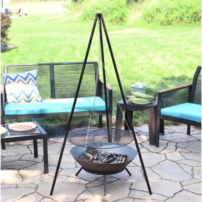 Sunnydaze Decor Sunnydaze Outdoor Camping Or Backyard Steel Tripod Fire Pit Cooking Grilling BBQ Grate - 22" - Black 1 Sunnydaze Decor Sunnydaze Outdoor Camping Or Backyard Steel Tripod Fire Pit Cooking Grilling BBQ Grate - 22" - Black