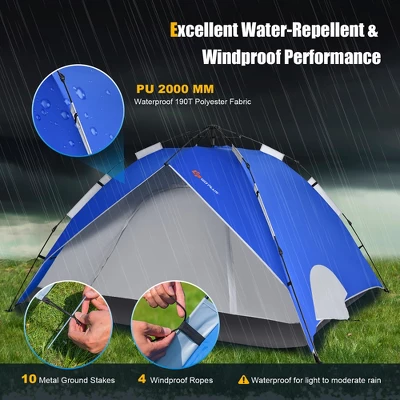 Costway 4 Person Instant Pop-up Camping Tent 2-in-1 Double-Layer Waterproof Tent 7 Costway 4 Person Instant Pop-up Camping Tent 2-in-1 Double-Layer Waterproof Tent - Image 7