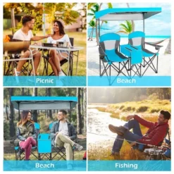 Costway Portable Folding Camping Canopy Chairs W/ Cup Holder Cooler Outdoor Blue -Camping Equipment Series GUEST c8efc1b9 3c7f 418e aa7a feaa1ab9c975
