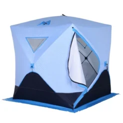 Outsunny 4 Person Ice Fishing Shelter With Padded Walls, Thermal Waterproof Portable Pop Up Ice Tent With 2 Doors, Light Blue -Camping Equipment Series GUEST c91d1475 a3c2 4cf9 9c96 f6ee43c567cd