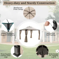 Costway 12' X 10' Outdoor Patio Gazebo Canopy Shelter Double Top Sidewalls Netting Brown Beige -Camping Equipment Series GUEST cbec5e9f bc21 4ba6 8d7a 94c3cdba8451