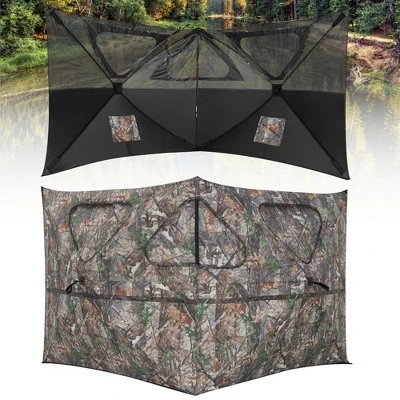 Costway Turkey Hunting Ground Blind 2-Panel Pop Up Fence With 3 Shoot Through Ports 1 Costway Turkey Hunting Ground Blind 2-Panel Pop Up Fence With 3 Shoot Through Ports