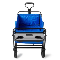 Mac Sports Heavy Duty Steel Frame Collapsible Folding 150 Pound Capacity Outdoor Garden Utility Wagon Yard Cart With Table And Cup Holders, Blue -Camping Equipment Series GUEST cd09f577 d5b9 48cb b2de 83d1dbb120ea