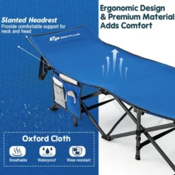 Costway Wide Foldable Camping Cot Heavy-Duty Steel Indoor & Outdoor Sleeping Cot Blue/Grey//Green/Black -Camping Equipment Series GUEST cf151272 45c3 4def 9834 003d46190592