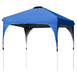 Tangkula Pop-up Canopy Tent 6.6’ X 6.6’ Height Adjustable Commercial Instant Canopy W/ Portable Roller Bag Blue/ White/ Grey -Camping Equipment Series GUEST cf8625c7 6bdc 42b6 9efa 0daded3da886
