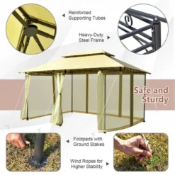 Costway 2-Tier 10'x13' Steel Gazebo Canopy Tent Shelter Patio Garden Outdoor Netting -Camping Equipment Series GUEST d1145fcd aee3 4069 9a9a cf3490242194