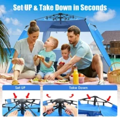 Costway 3-4 Person Easy Pop Up Beach Tent UPF 50Plus Portable Sun Shelter Orange/Blue -Camping Equipment Series GUEST d14516cc da5c 424b bdf5 3a6e6d949766