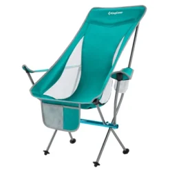 KingCamp Lightweight Padded Highback Folding Lounge Chair With Cupholder, Side Storage Pocket, And Carry Bag For Indoor Or Outdoors, Cyan