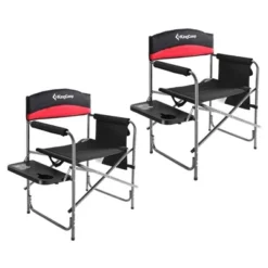 KingCamp Padded Outdoor Director Chair With Side Table, Integrated Cupholder, And Pockets For Camping, Sporting Events, Or Picnics, Black/Red (2 Pack)