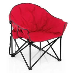 Costway Folding Camping Moon Padded Chair With Carry Bag Cup Holder Portable Navy BrownGrey -Camping Equipment Series GUEST d8792207 db8e 4437 a6b3 e42561a1f790