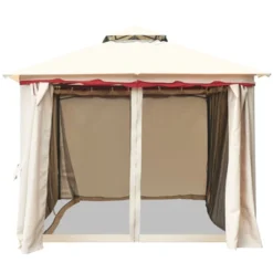 Tangkula 13'x10'Outdoor Canopy Gazebo Art Steel Frame 2-Tiers Party Patio Large Canopy Gazebo W/Netting&Side Walls -Camping Equipment Series GUEST dbac6825 cc9c 47d1 8779 a81f074c7f9e