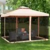 Tangkula 10'x10'Outdoor Canopy Gazebo Art Steel Frame 2-Tiers Party Patio Large Canopy Gazebo W/Netting&Side Walls