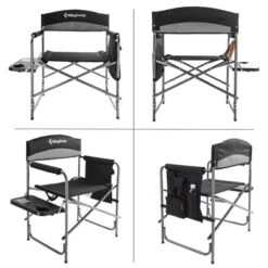 KingCamp Padded Outdoor Director Chair With Side Table, Integrated Cupholder, & Pockets For Camping, Sporting Events, Or Picnics, Black/Grey (2 Pack)
