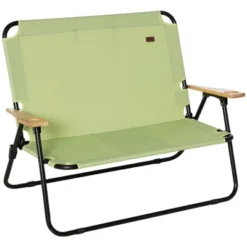Outsunny Portable Folding Double Camping Chair Cup Holder, Loveseat For 2 Person, Outdoor Chair With Wood Armrest Beach Travel -Camping Equipment Series GUEST e06d4fb9 15b7 4d80 aff1 82505dac9b11