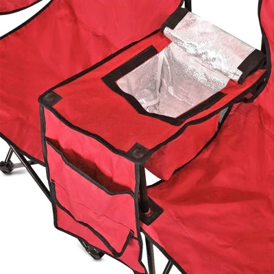 GoTeam Double Folding Camping Chair Set With Shade Umbrella, Cooler, And Carrying Bag For Camping, Beach Lounging, Tailgating, And More, Red 2 GoTeam Double Folding Camping Chair Set With Shade Umbrella, Cooler, And Carrying Bag For Camping, Beach Lounging, Tailgating, And More, Red - Image 2
