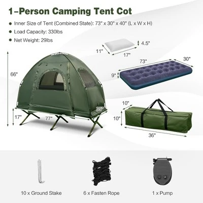 Costway 1-Person Compact Portable Pop-Up Tent/Camping Cot W/ Air Mattress & Sleeping Bag 8 Costway 1-Person Compact Portable Pop-Up Tent/Camping Cot W/ Air Mattress & Sleeping Bag - Image 8
