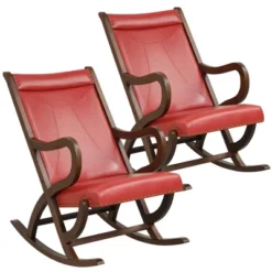Costway Set Of 2 Rocking Chair With PU Cushion Modern Rocker W/ Rubber Wood Frame BlackRed -Camping Equipment Series GUEST ea15d56b da58 4819 87a0 2f1f8c9136ee