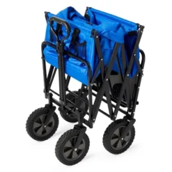 Mac Sports Heavy Duty Steel Frame Collapsible Folding 150 Pound Capacity Outdoor Garden Utility Wagon Yard Cart With Table And Cup Holders, Blue -Camping Equipment Series GUEST eba5fe51 55ae 4ba7 a5ca 18b8050750f1