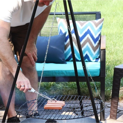 Sunnydaze Decor Sunnydaze Outdoor Camping Or Backyard Steel Tripod Fire Pit Cooking Grilling BBQ Grate - 22" - Black 6 Sunnydaze Decor Sunnydaze Outdoor Camping Or Backyard Steel Tripod Fire Pit Cooking Grilling BBQ Grate - 22" - Black - Image 6