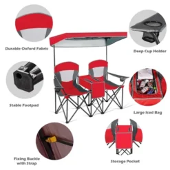 Costway Portable Folding Camping Canopy Chairs W/ Cup Holder Cooler Outdoor Red -Camping Equipment Series GUEST edc8540a f66e 46f9 b328 75051ff8aabe