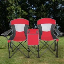Costway Portable Folding Camping Canopy Chairs W/ Cup Holder Cooler Outdoor Red -Camping Equipment Series GUEST ef84714c ec82 4d36 823f 471f4fe71e88