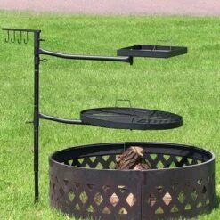 Sunnydaze Decor Sunnydaze Outdoor Camping Or Backyard Steel Adjustable Cooking Grilling Fire Pit BBQ Stake With 2 Swivel Swing Grates -Camping Equipment Series GUEST f0c0749c 9cc5 460f 91f7 d01012d2f322
