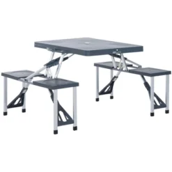 Outsunny Portable Foldable Camping Picnic Table Set With Four Chairs And Umbrella Hole, 4-Seats Aluminum Fold Up Travel Picnic Table -Camping Equipment Series GUEST f0c5cfbf e08a 4cd6 9eed 5e5a9511caca
