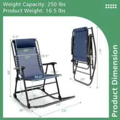Costway Patio Camping Rocking Chair Folding Rocker Footrest Lightweight Outdoor RedNavyBeigeGreyBlue -Camping Equipment Series GUEST f452d800 5d9a 43ce 9cf7 4202239f280f