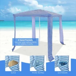 Costway 6.6' X 6.6' Foldable Beach Cabana Easy-Setup Beach Canopy W/ Carry Bag NavyBlue -Camping Equipment Series GUEST f5c4216b 31a3 4db4 b251 446a9c6ed000