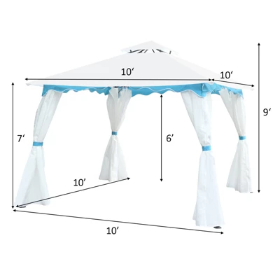 Tangkula 2 Tier 10'x10'Patio Steel Gazebo Outdoor Canopy Tent Steel Frame Shelter Awning W/Side Walls For Patio Yard Garden 4 Tangkula 2 Tier 10'x10'Patio Steel Gazebo Outdoor Canopy Tent Steel Frame Shelter Awning W/Side Walls For Patio Yard Garden - Image 4