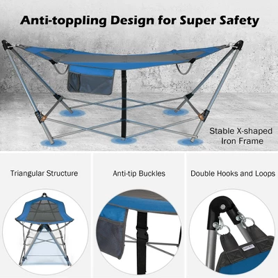 Costway Folding Hammock Indoor & Outdoor Hammock With Side Pocket & Iron Stand 4 Costway Folding Hammock Indoor & Outdoor Hammock With Side Pocket & Iron Stand - Image 4