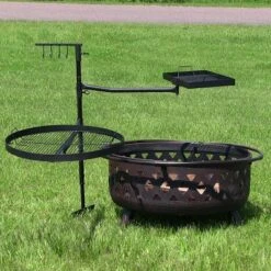 Sunnydaze Decor Sunnydaze Outdoor Camping Or Backyard Steel Adjustable Cooking Grilling Fire Pit BBQ Stake With 2 Swivel Swing Grates -Camping Equipment Series GUEST fb4ae4a5 37d7 422b ac91 5c26cf32cf2b