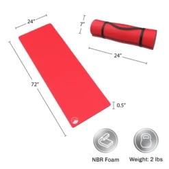 Foam Sleep Pad - 0.50in Thick Non-Slip, Lightweight, Waterproof Camping Mat With Carry Handle For Cots/Hiking/Sleepovers By Wakeman Outdoors (Red)