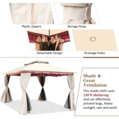 Tangkula 13'x10'Outdoor Canopy Gazebo Art Steel Frame 2-Tiers Party Patio Large Canopy Gazebo W/Netting&Side Walls -Camping Equipment Series GUEST fe117e44 0c37 48b2 ac81 a0a14e4e6f3c