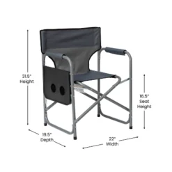 Emma And Oliver Canvas Folding Director's Chair With Accent Trim, Steel Tube Frame-Integrated Folding Side Table With Cupholders -Camping Equipment Series GUEST feb8a2bb e73d 4c7f 8725 9feeccd160a7