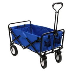 Mac Sports Heavy Duty No Assembly Steel Frame Collapsible Folding 150 Pound Capacity Easy Set Up Outdoor Camping Garden Utility Wagon Yard Cart, Blue